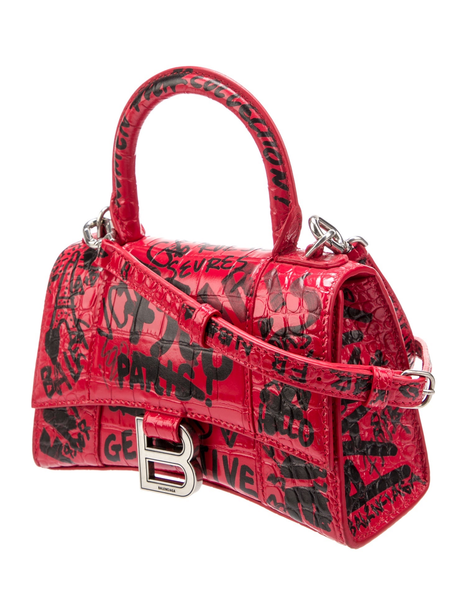 Balenciaga Graffiti Hourglass XS Handle Bag - Red Handle