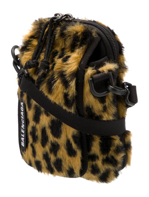 Balenciaga Faux Fur Explorer Leopard Crossbody Bag