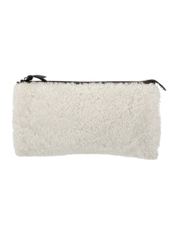 Balenciaga Clutches Shearling-Trimmed Leather Zip Pouch