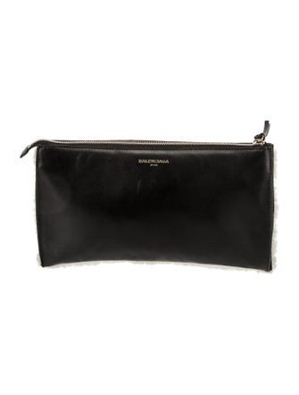 Balenciaga Shearling-Trimmed Leather Zip Pouch