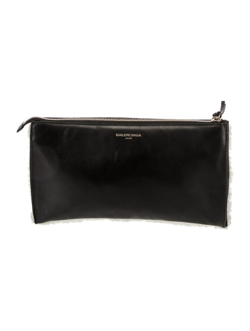 Balenciaga Shearling-Trimmed Leather Zip Pouch