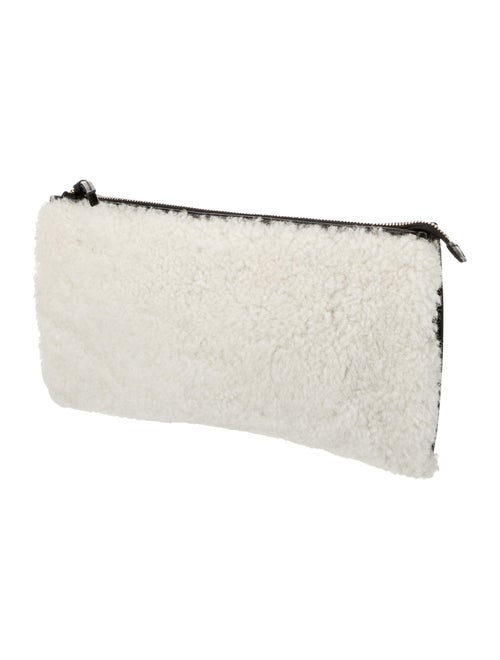 Balenciaga Shearling-Trimmed Leather Zip Pouch
