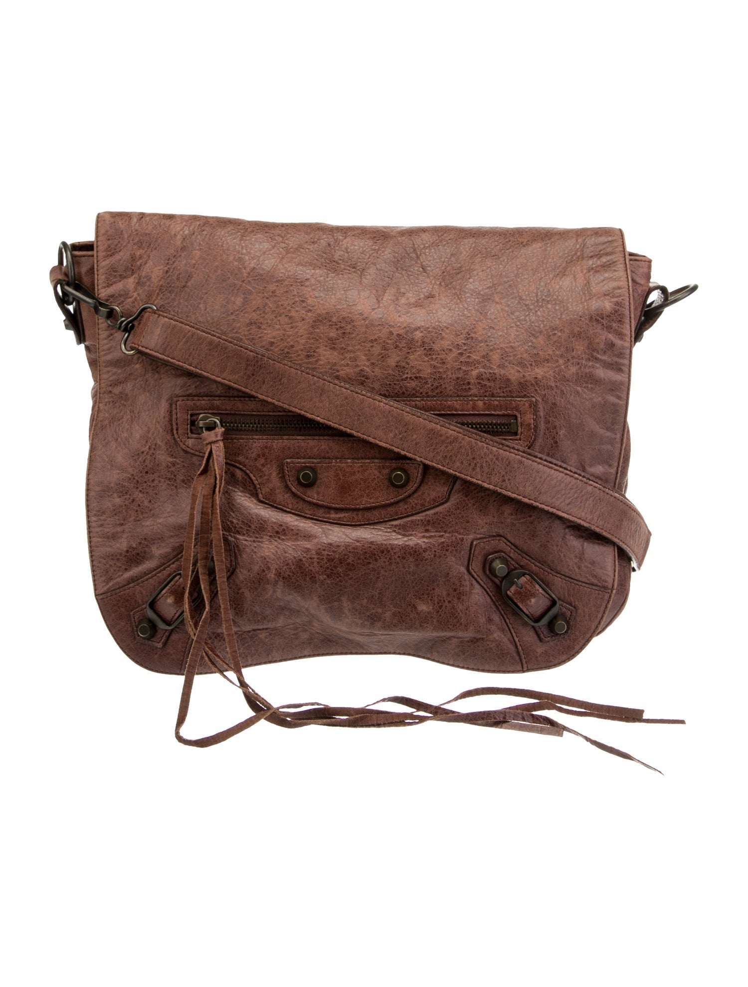 Balenciaga Agneau Motocross Classic Neo Folk Bag - Brown Messenger