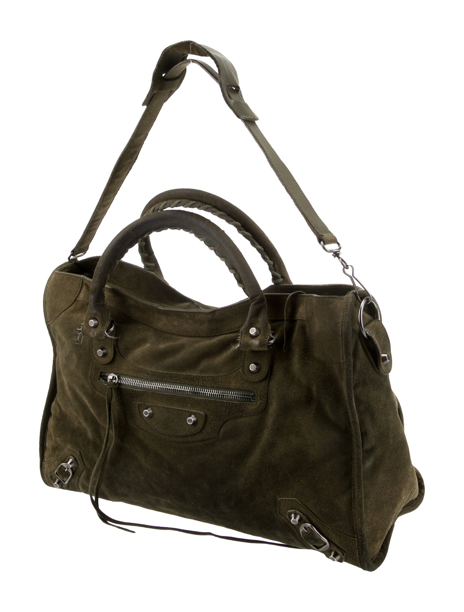Balenciaga Motocross Classic Suede City Bag - Green Handle Bags