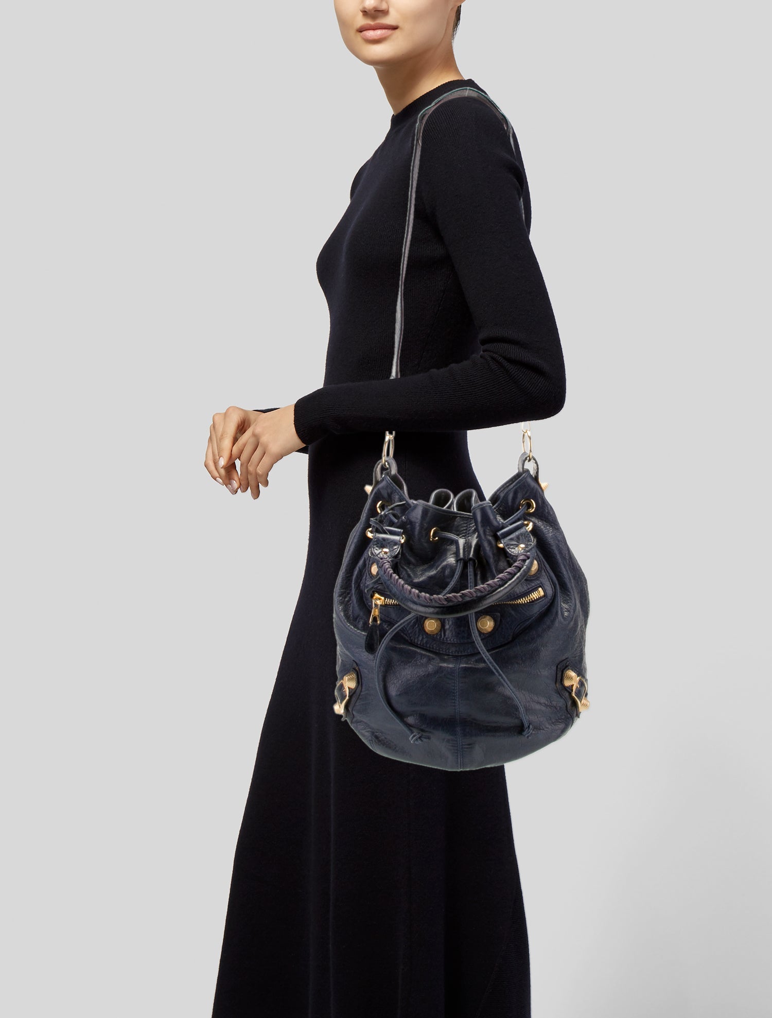 Balenciaga Motocross Giant 21 Pompon Bucket Bag - Blue Bucket Bags