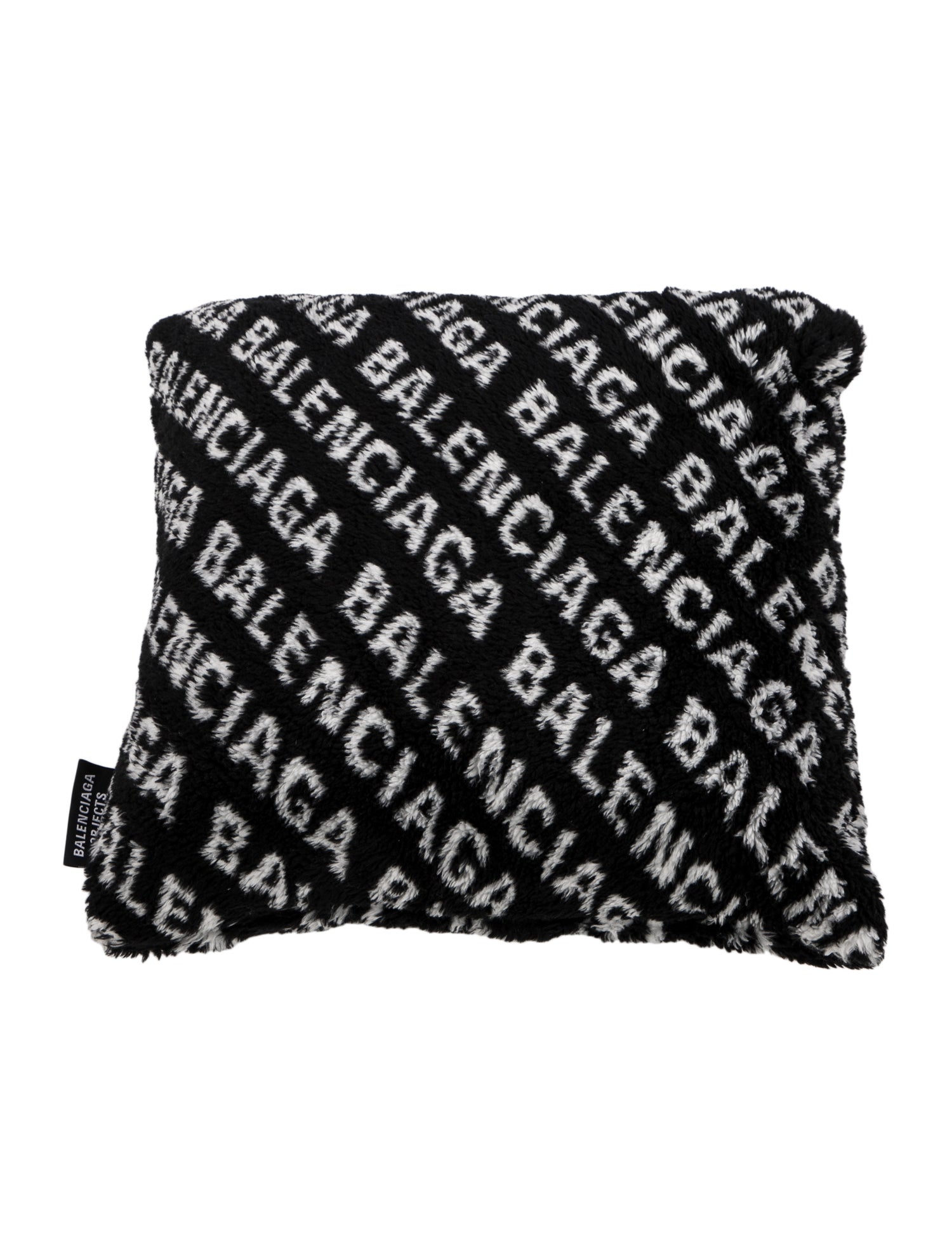 Balenciaga Allover Logo Throw Pillow - Black Pillows, Pillows