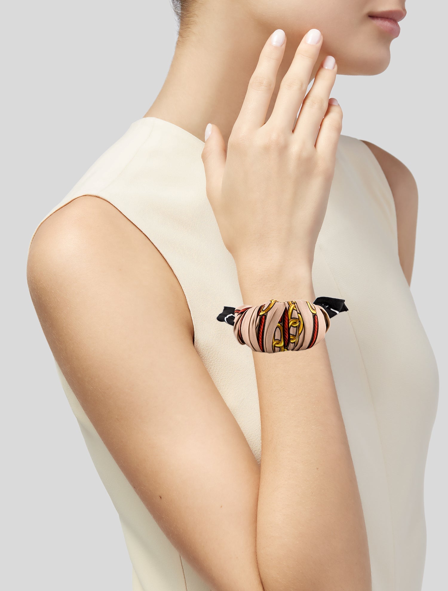 Balenciaga Chain Silk Twill Scarf Cuff Bracelet