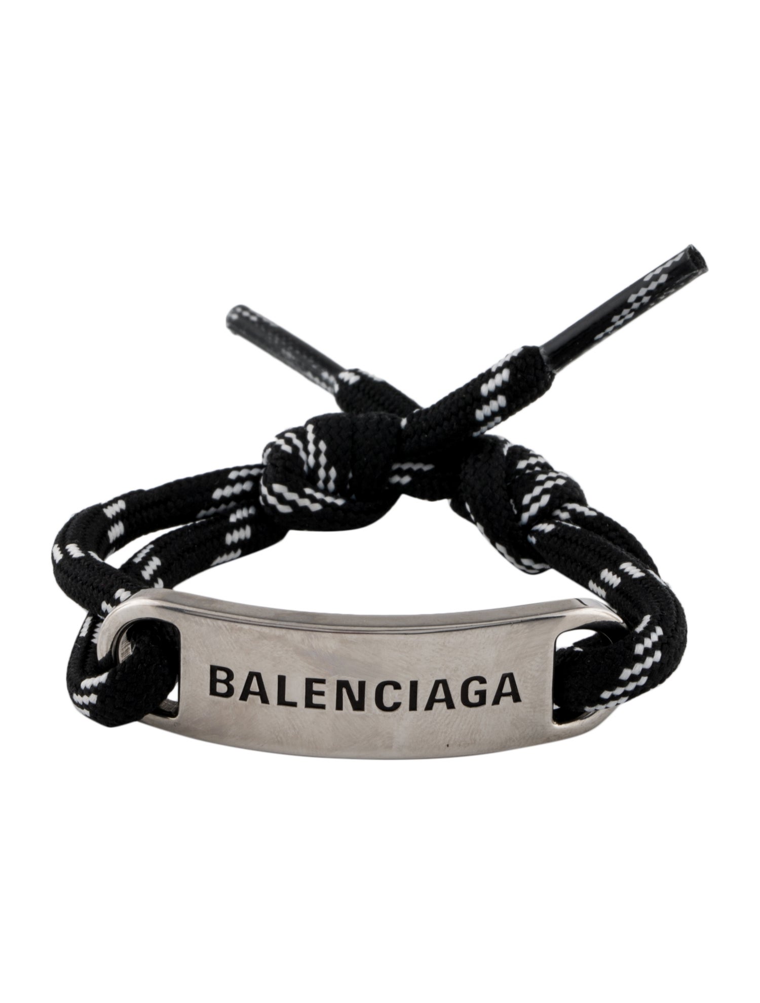Balenciaga Logo Plate Adjustable Bracelet - Silver-Tone Metal 