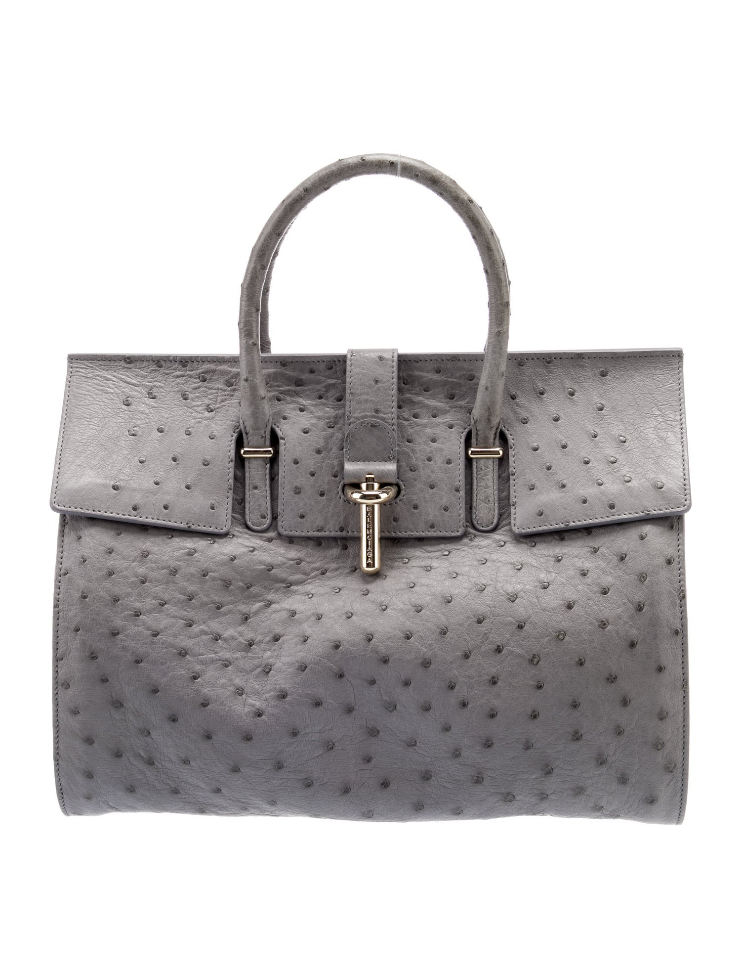 Balenciaga Ostrich Tube Round Grey Handle Bags, Handbags BAL294138 The RealReal