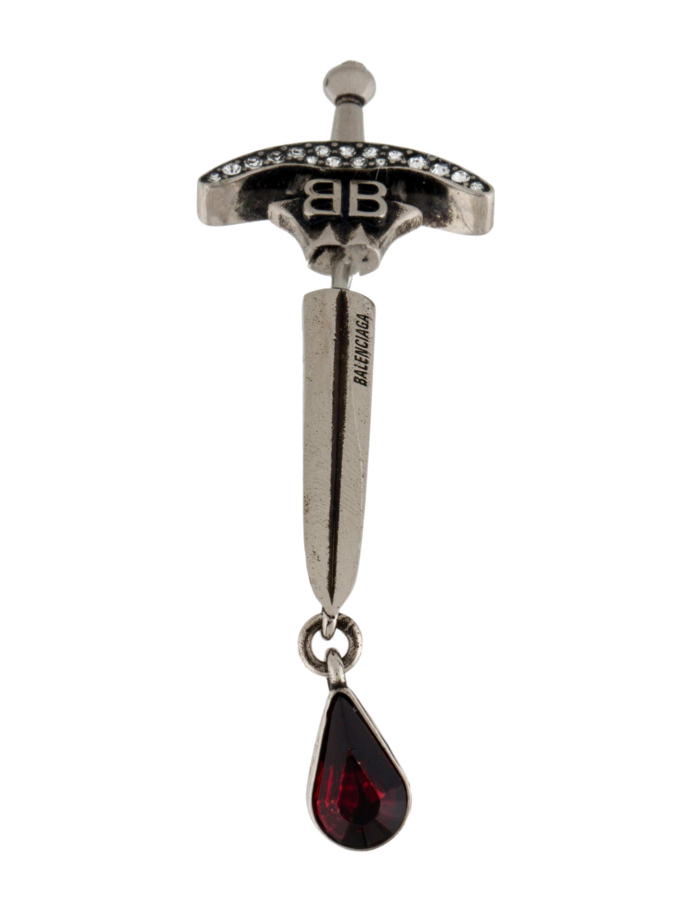 Balenciaga Crystal Embellished Sword Single Earring - Red