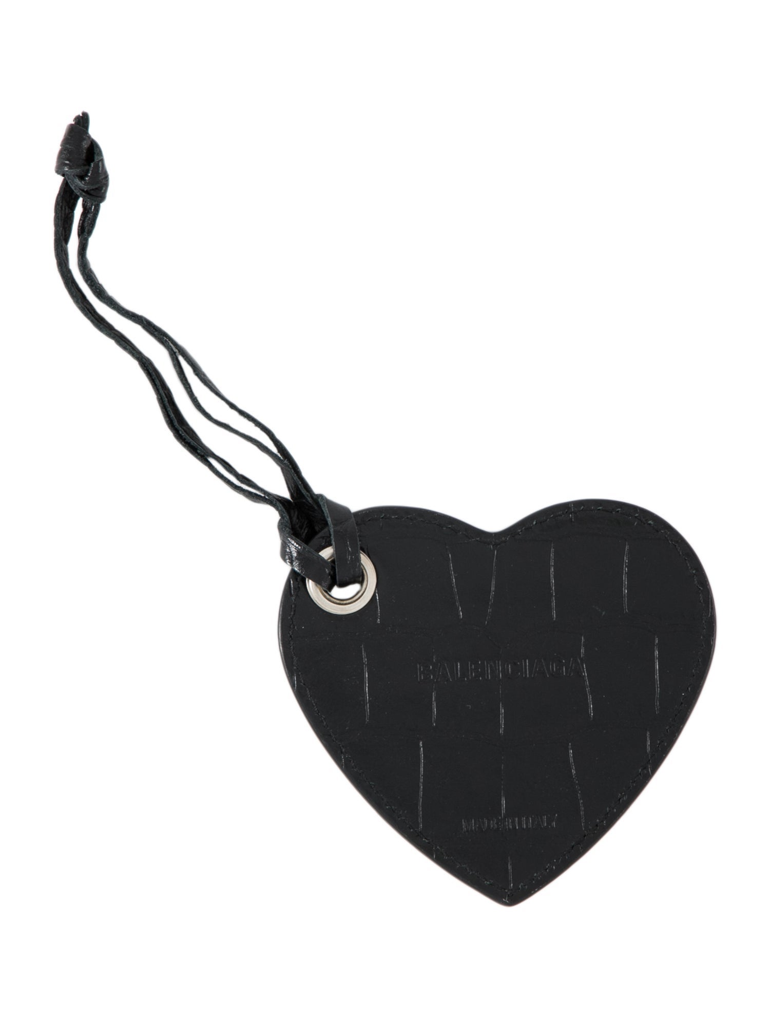 BALENCIAGA ハート型チャーム ブラック Balenciaga Embossed Leather Heart Compact Mirror Bag Charm - Black