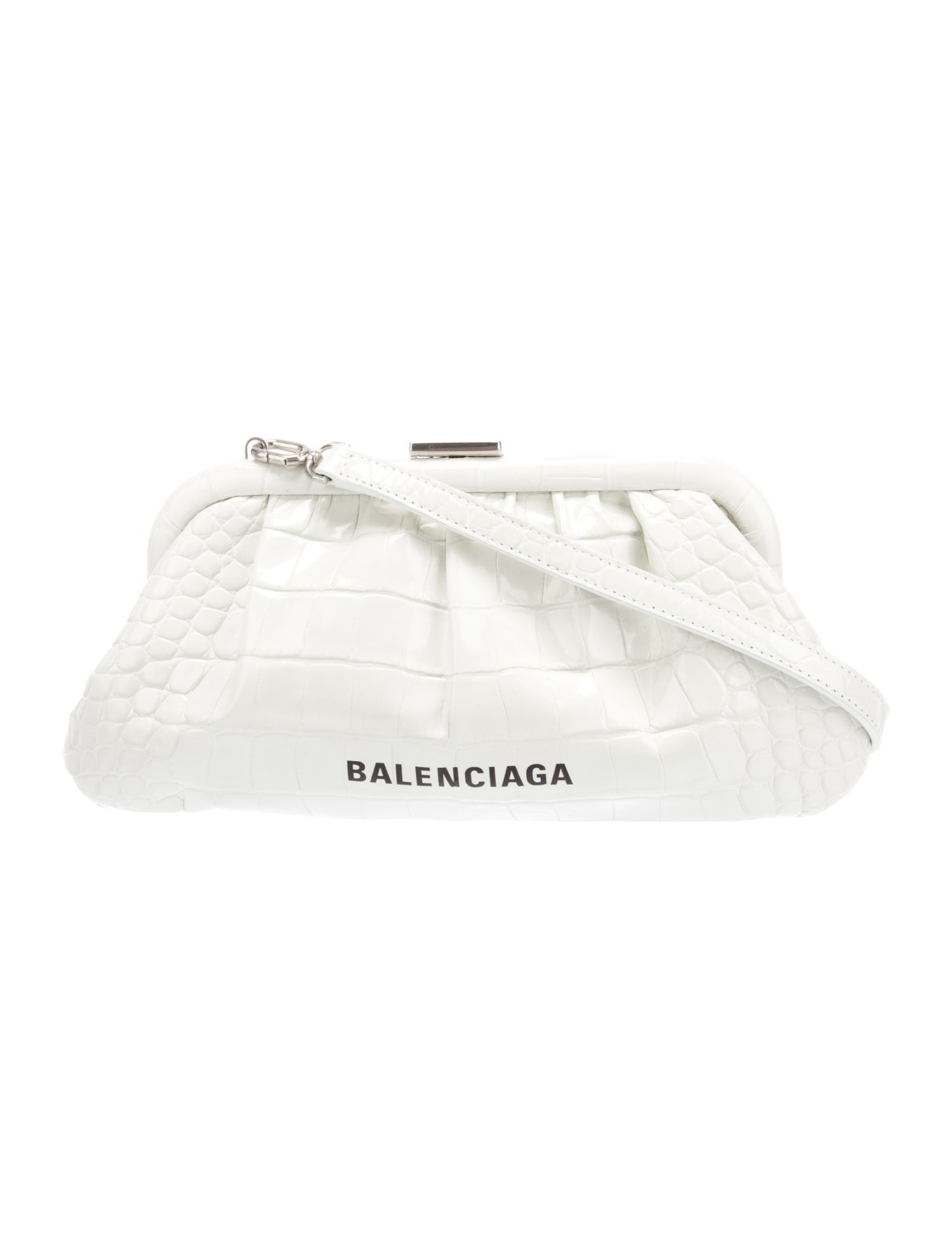 Balenciaga Embossed Leather Evening Bag White Clutches, Handbags
