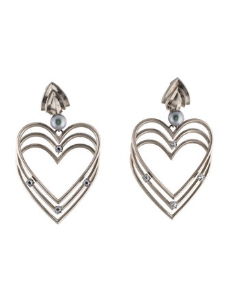 Balenciaga Crystal & Faux Pearl 3D Heart Clip-On Earrings