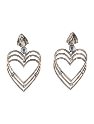 Balenciaga Clip-On Crystal & Faux Pearl 3D Heart Earrings
