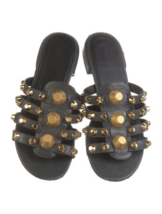 Balenciaga Leather Floral Print Slides