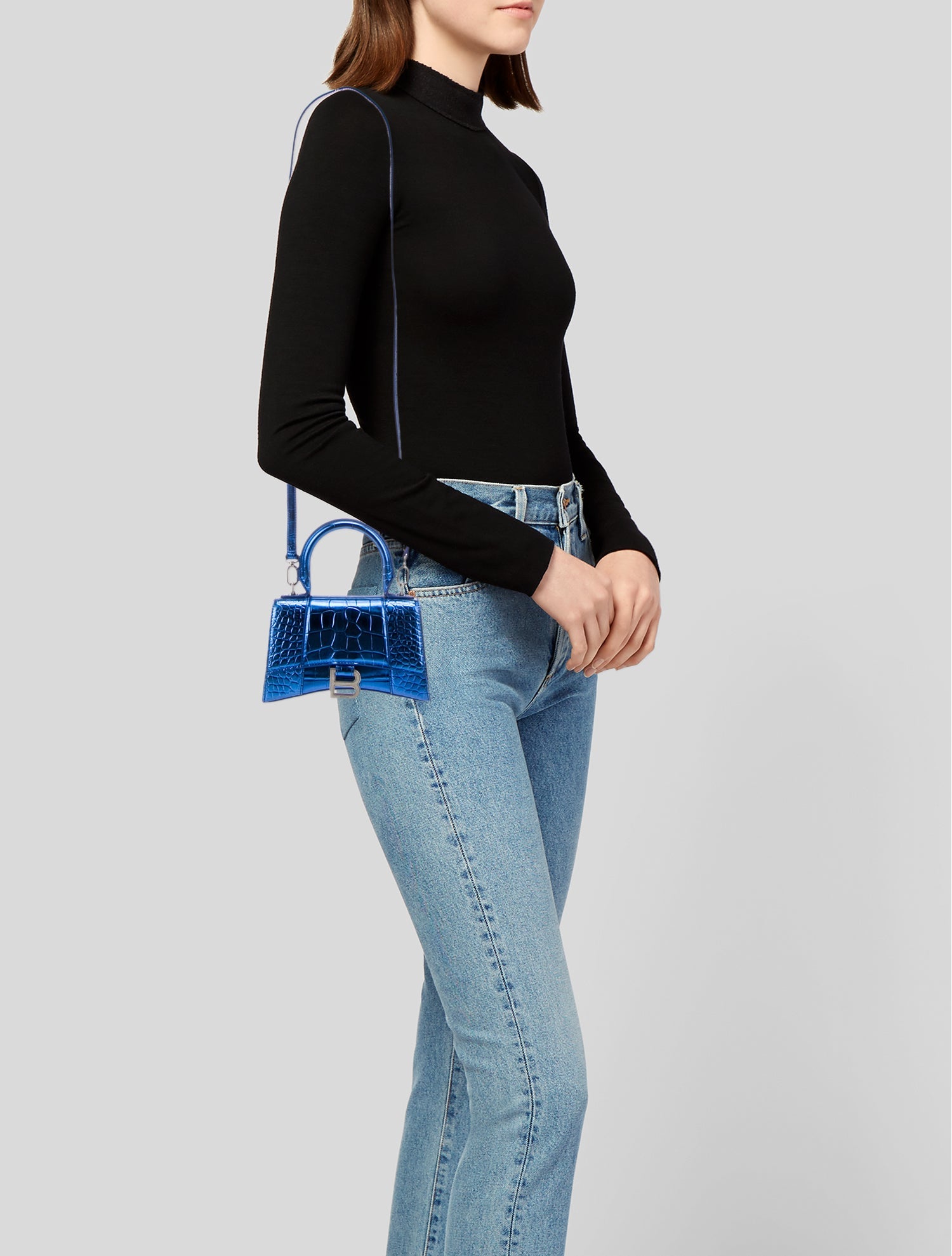 Balenciaga Embossed Leather Hourglass XS Top Handle Bag 2022