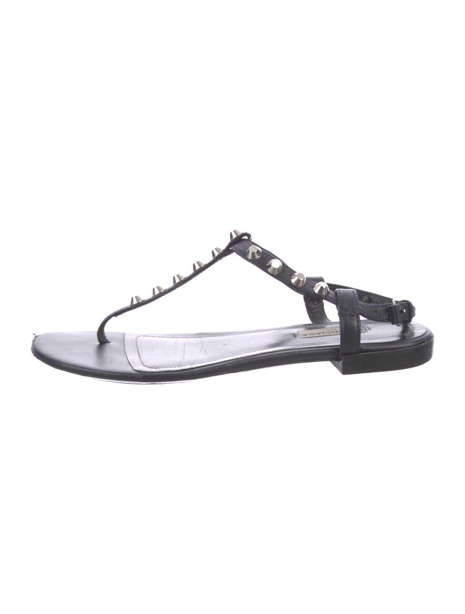 Balenciaga Leather Studded Accents T-Strap Sandals