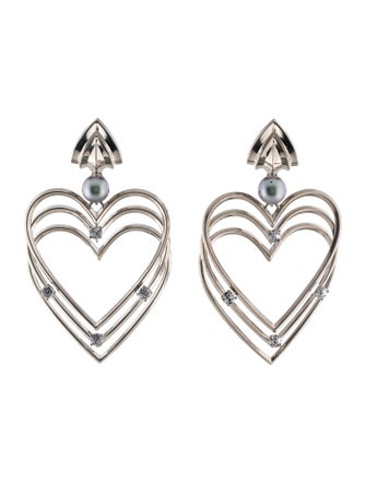 Balenciaga Crystal & Faux Pearl 3D Heart Clip-On Earrings