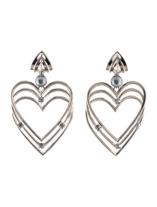 Balenciaga Crystal & Faux Pearl 3D Heart Clip-On Earrings
