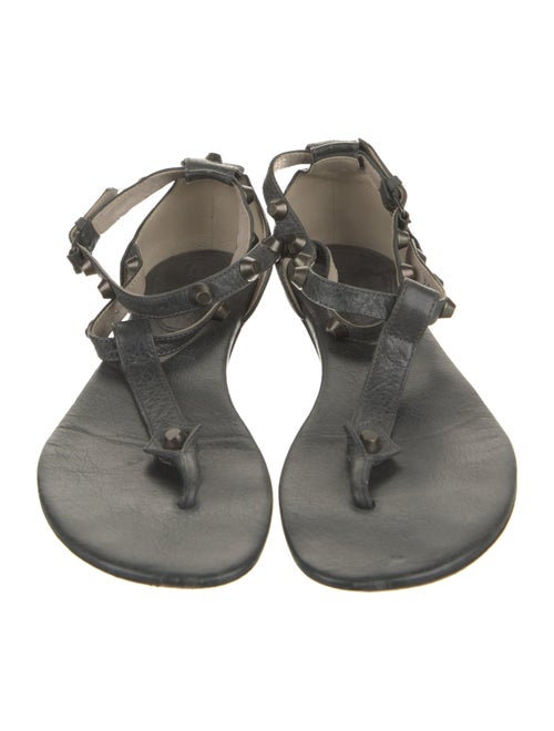 Balenciaga Leather Studded Accents T-Strap Sandals