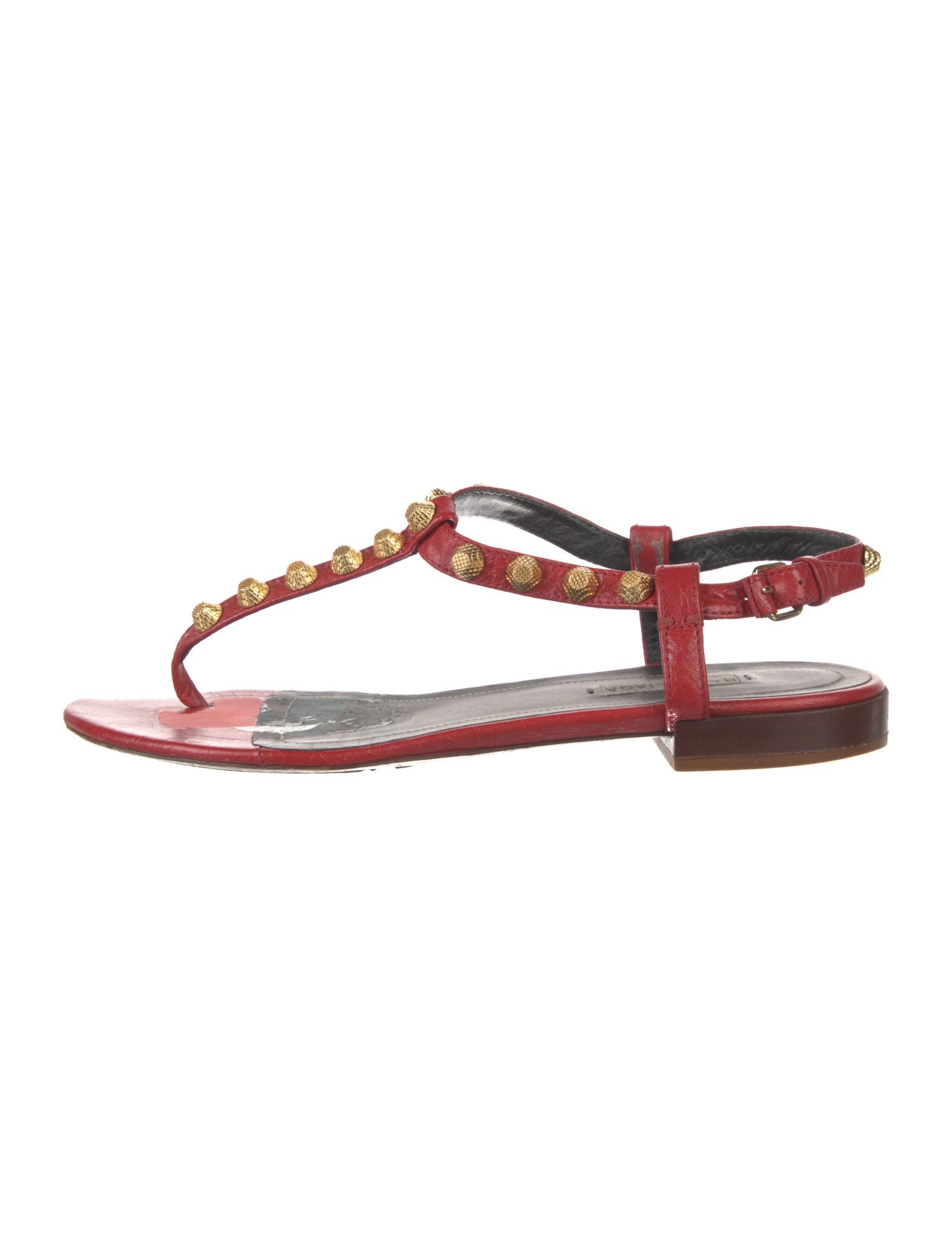 Balenciaga Leather Studded Accents T-Strap Sandals