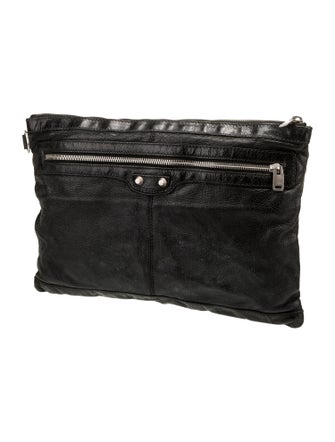 Balenciaga Leather Navy Clip Clutch Large