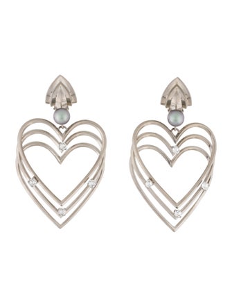 Balenciaga Crystal & Faux Pearl 3D Heart Clip-On Earrings