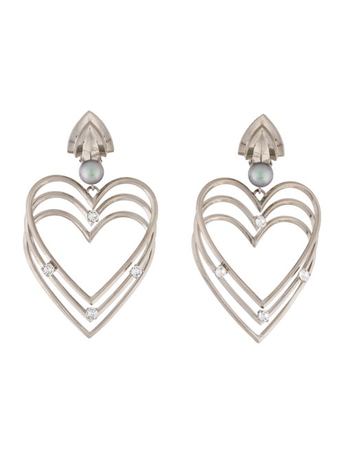 Balenciaga Crystal & Faux Pearl 3D Heart Clip-On Earrings