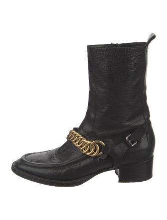 Balenciaga Leather Animal Print Moto Boots