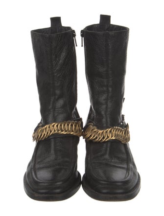 Balenciaga Leather Animal Print Moto Boots