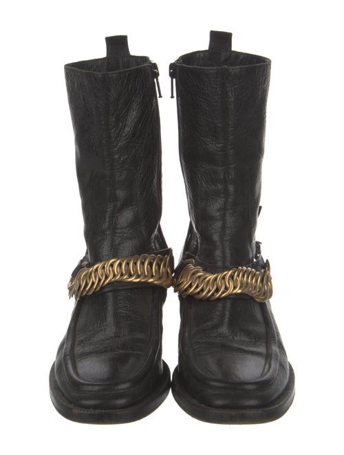 Balenciaga Leather Animal Print Moto Boots