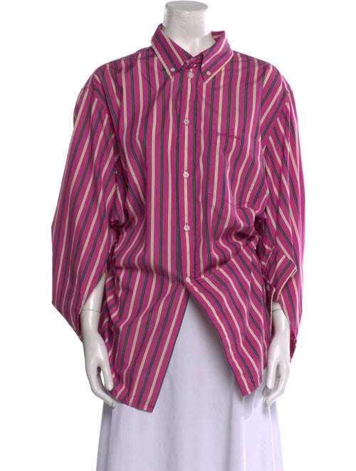 Balenciaga Striped Three-Quarter Sleeve Button-Up Top