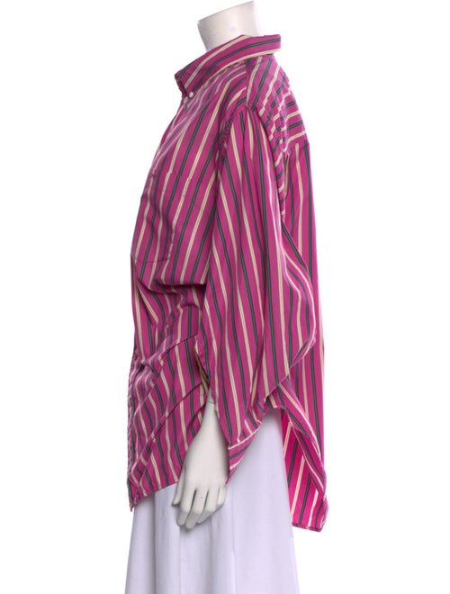 Balenciaga Striped Three-Quarter Sleeve Button-Up Top