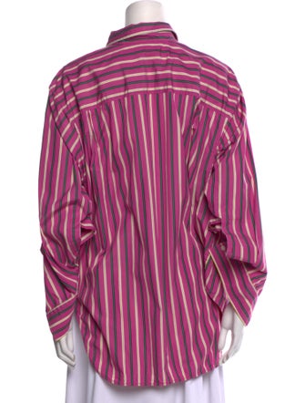 Balenciaga Striped Three-Quarter Sleeve Button-Up Top