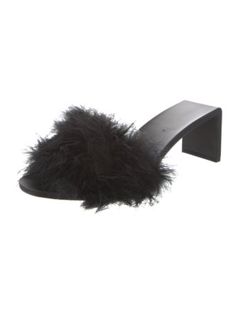 Balenciaga Leather Feather Trim Slides