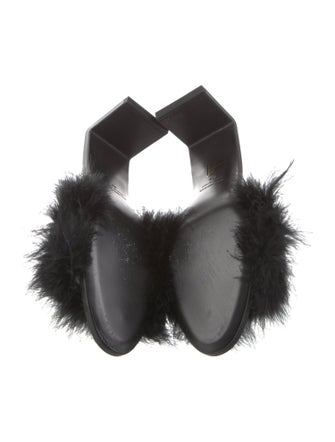 Balenciaga Leather Feather Trim Slides