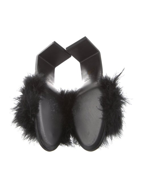 Balenciaga Leather Feather Trim Slides