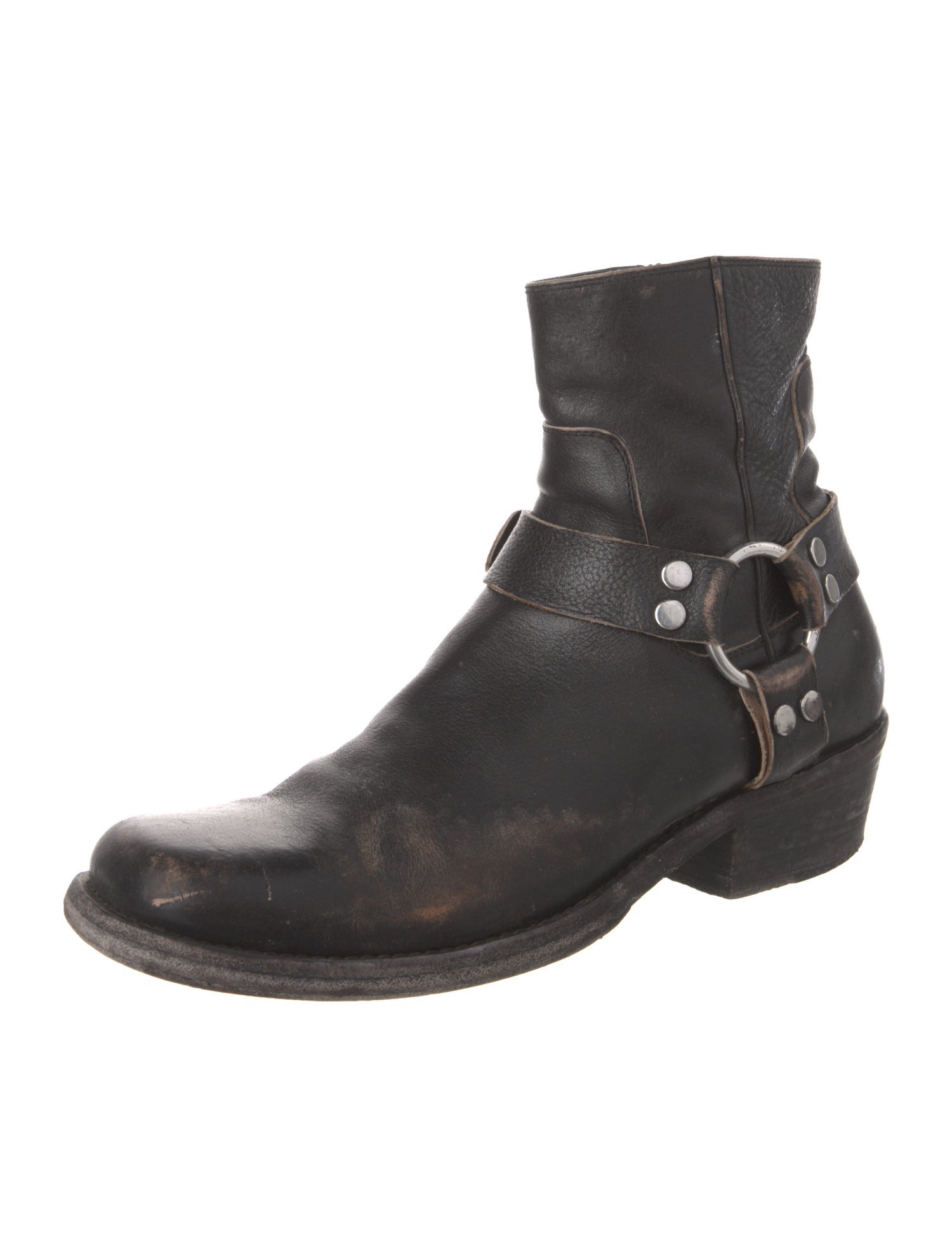 Balenciaga Leather Distressed Accents Moto Boots