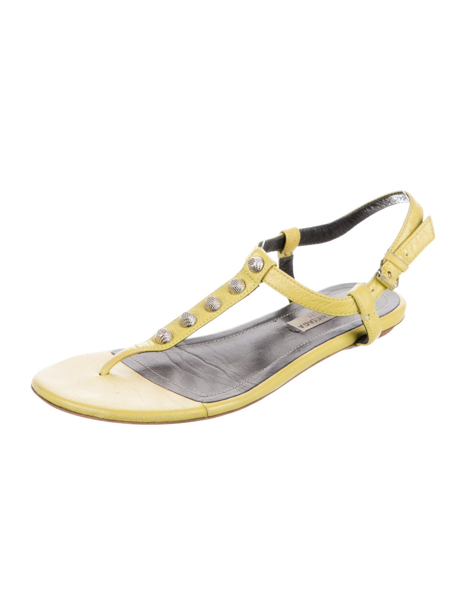 Balenciaga Leather Studded Accents T-Strap Sandals