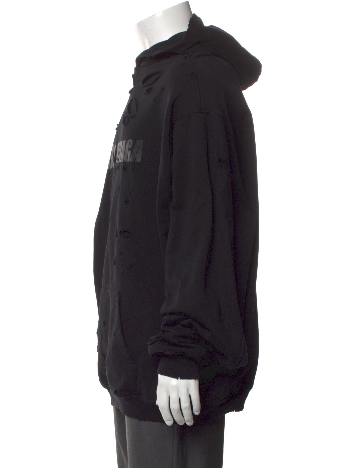 Balenciaga 2021 Destroyed Logo Oversized Hoodie - Black