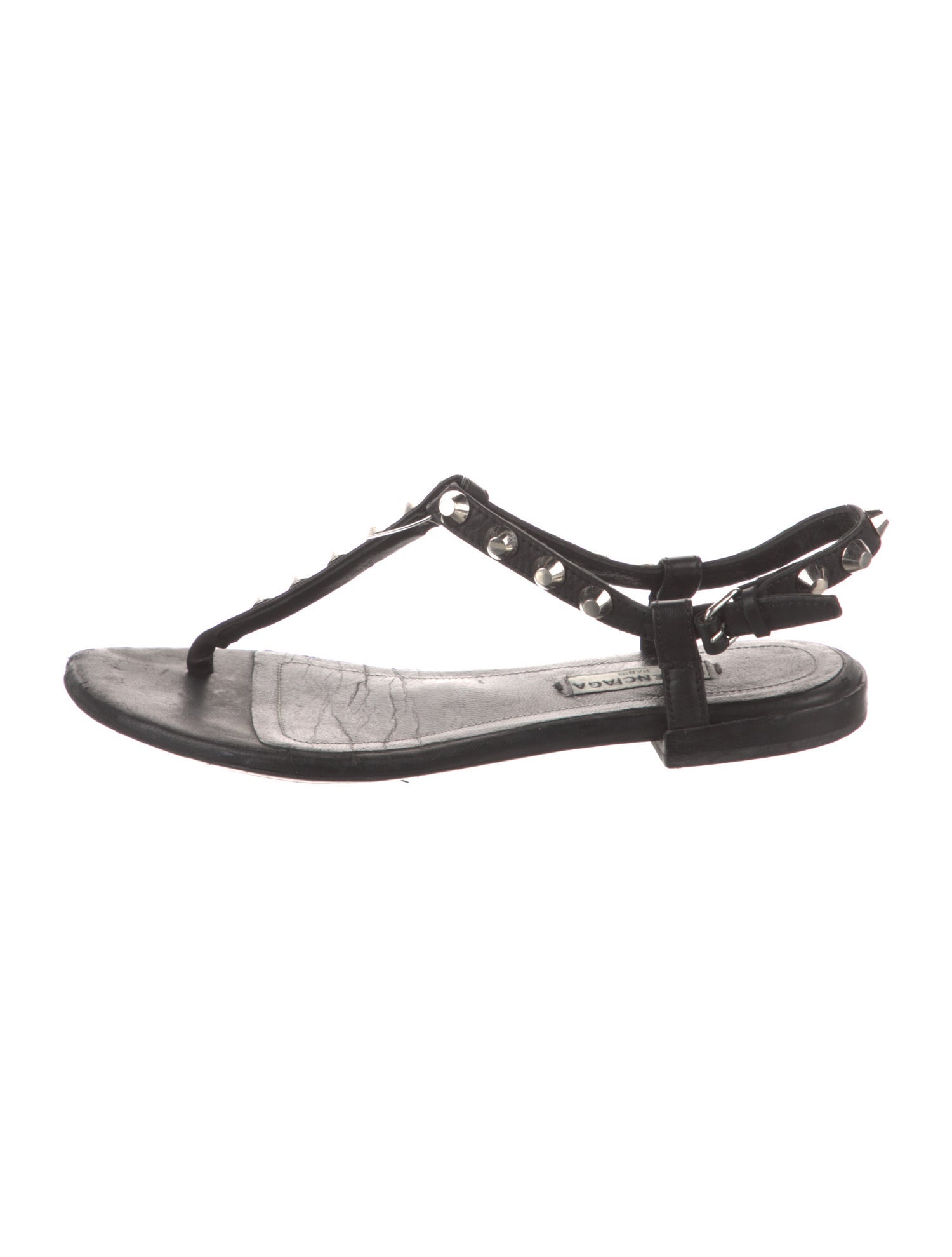 Balenciaga Leather Studded Accents T-Strap Sandals