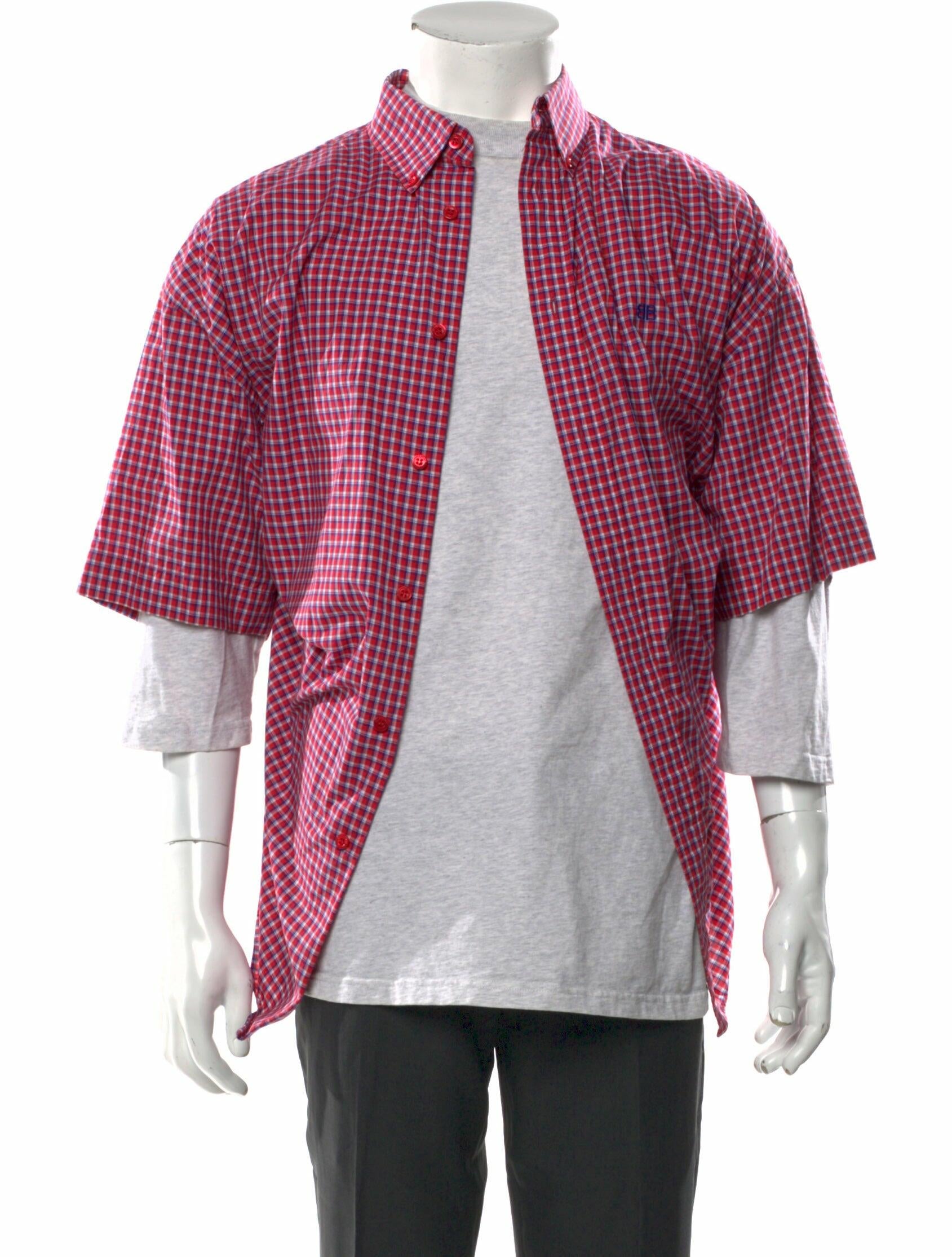 Balenciaga 2017 Plaid Print Dress Shirt