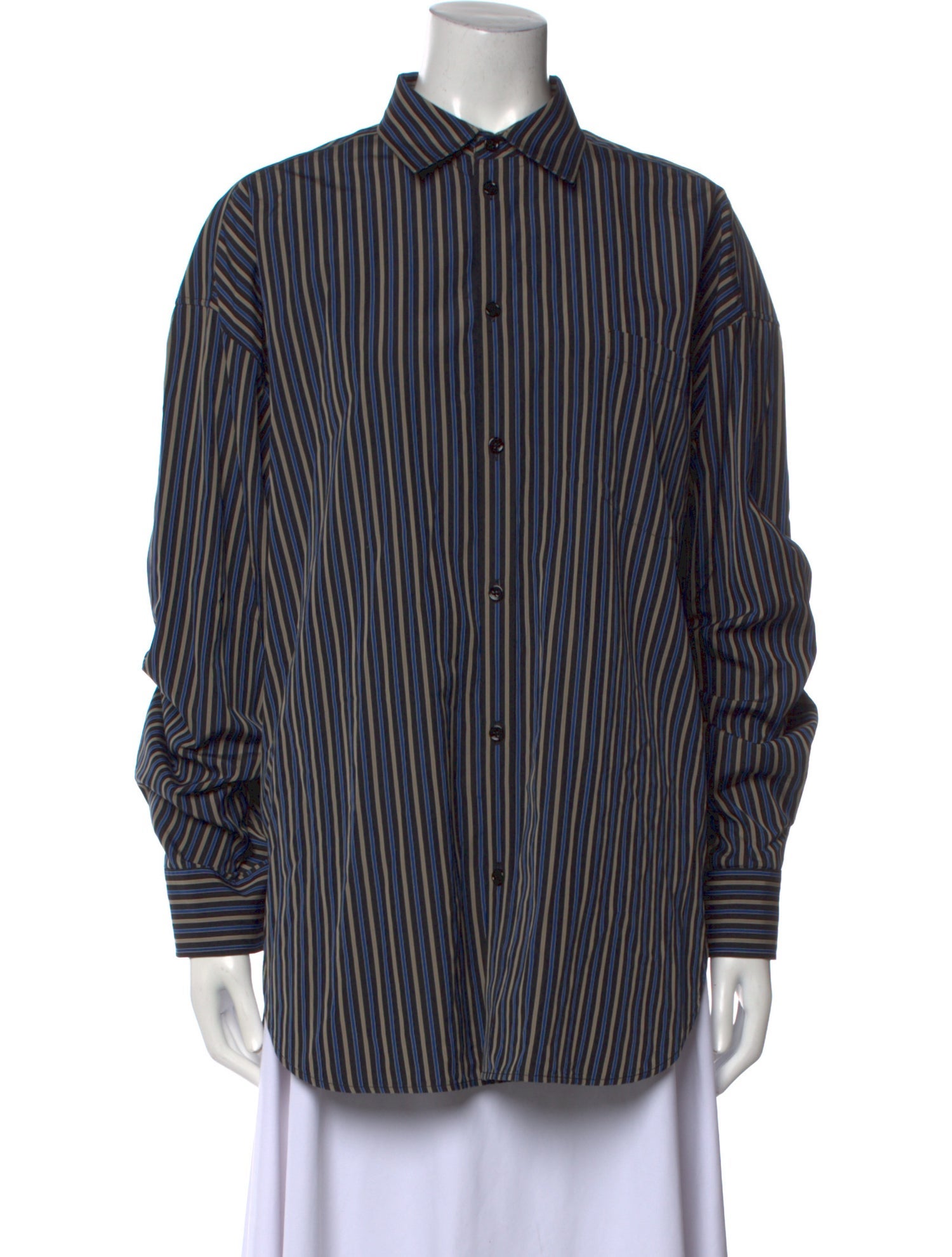 Balenciaga 2017 Striped Button-Up Top