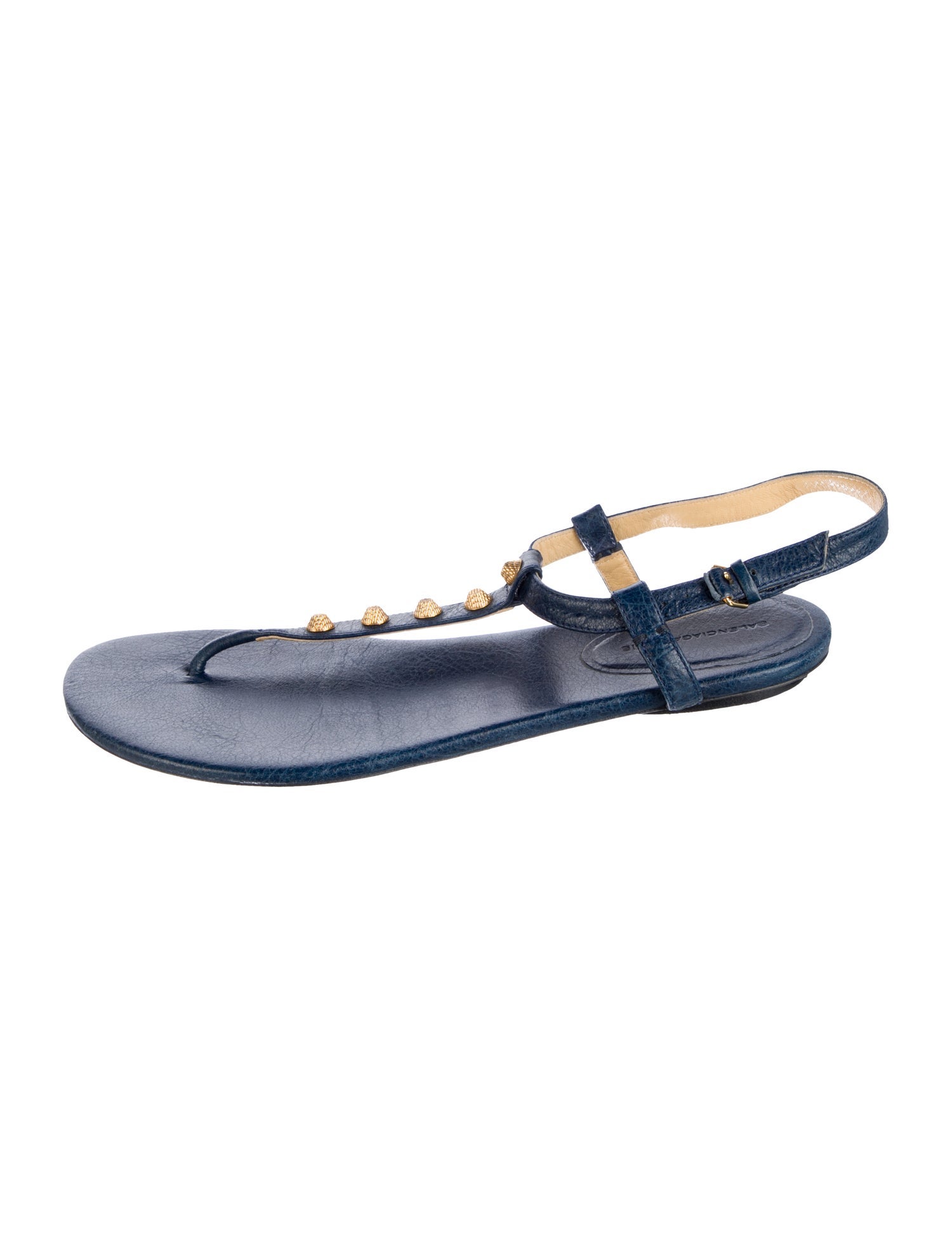 Balenciaga Leather Studded Accents T-Strap Sandals