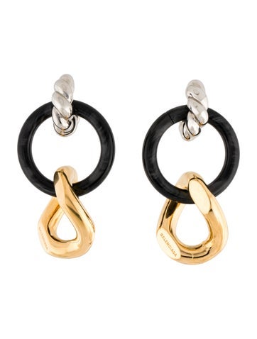 Balenciaga Drop Acrylic Two-Tone Triple Hoop Earrings