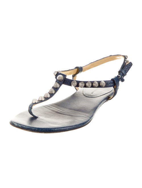 Balenciaga Leather Studded Accents T-Strap Sandals