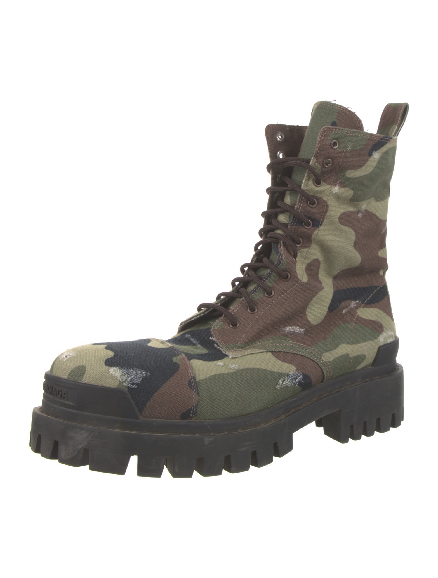 Balenciaga Canvas Camouflage Print Combat Boots