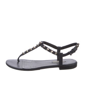Balenciaga Leather Studded Accents T-Strap Sandals
