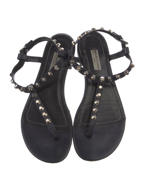 Balenciaga Leather Studded Accents T-Strap Sandals