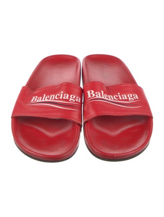 Balenciaga Leather Graphic Print Slides
